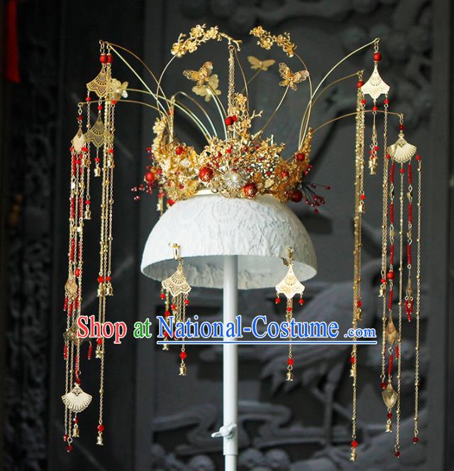 Chinese Traditional Wedding Tassel Phoenix Coronet Hairpins Ancient Bride Hair Accessories for Women