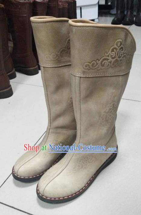 Chinese Traditional Mongol Nationality Riding Boots Mongolian Ethnic Shoes Nubuck Leather Boots for Women