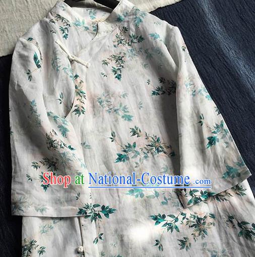 Chinese Traditional Tang Suit Printing Ramie Cheongsam National Costume Qipao Dress for Women