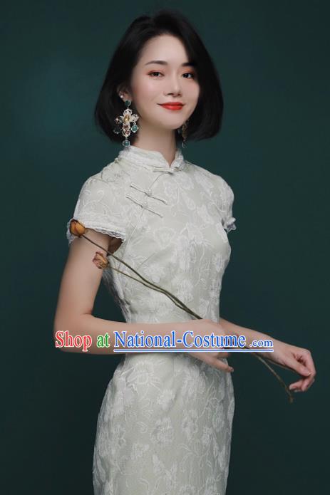 Chinese Traditional Tang Suit Light Green Cheongsam National Costume Qipao Dress for Women