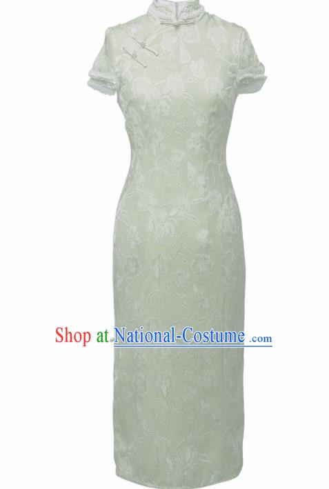 Chinese Traditional Tang Suit Light Green Cheongsam National Costume Qipao Dress for Women