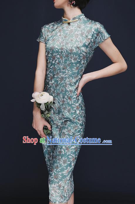 Chinese Traditional Tang Suit Green Long Cheongsam National Costume Qipao Dress for Women