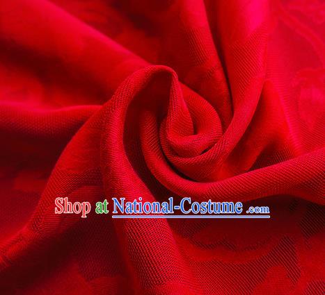 Traditional Chinese Classical Hibiscus Peony Pattern Design Red Silk Fabric Ancient Hanfu Dress Silk Cloth