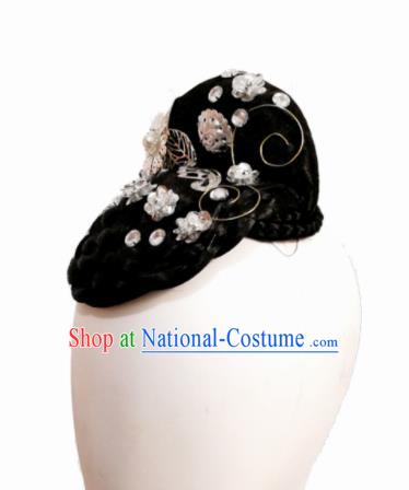 Traditional Chinese Classical Dance Jin Yu Bi He Hair Accessories Fan Dance Wig Chignon Headdress for Women