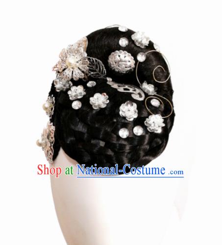 Traditional Chinese Classical Dance Jin Yu Bi He Hair Accessories Fan Dance Wig Chignon Headdress for Women