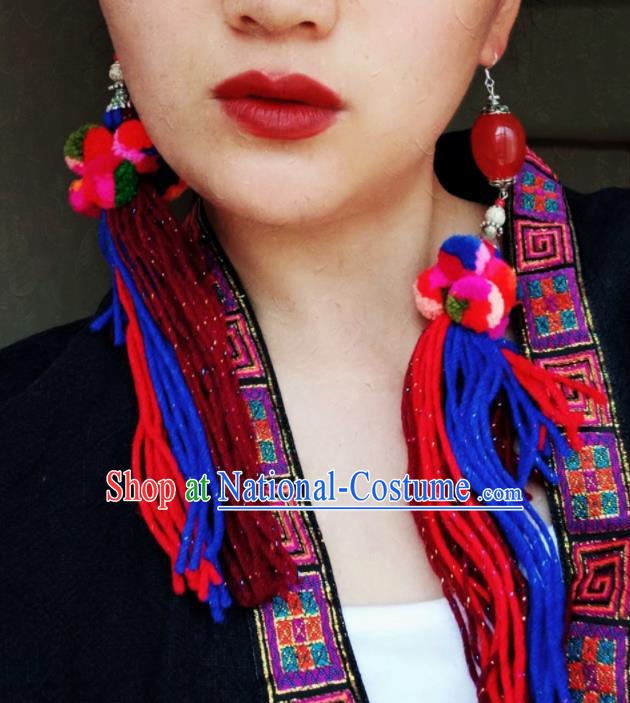 Chinese Traditional Ethnic Ear Accessories Nationality Colorful Wool Yarn Earrings for Women