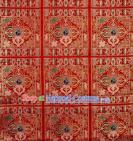 Asian Chinese Traditional Pattern Red Brocade Buddhism Tibetan Robe Satin Fabric Chinese Silk Material