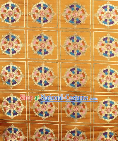 Asian Chinese Traditional Buddhism Wheel Pattern Golden Brocade Tibetan Robe Satin Fabric Silk Material