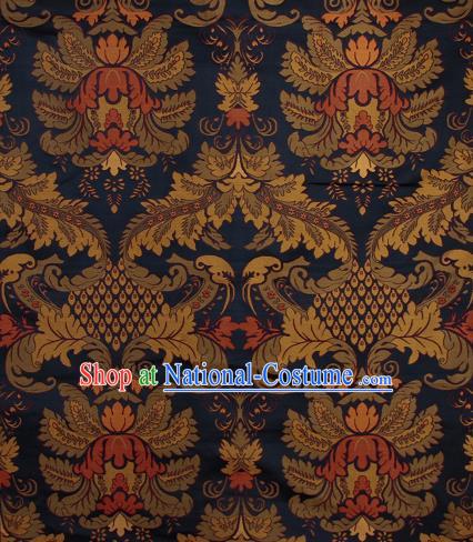 Asian Chinese Traditional Buddhism Flamboyant Pattern Navy Brocade Tibetan Robe Satin Fabric Silk Material