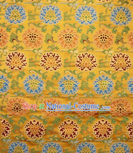 Asian Chinese Traditional Buddhism Lotus Pattern Golden Brocade Tibetan Robe Satin Fabric Silk Material