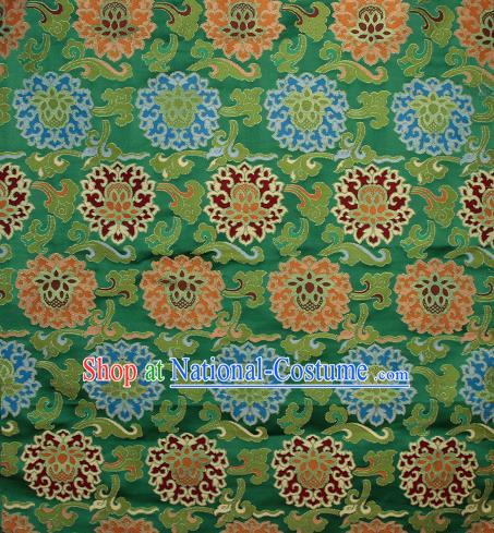 Asian Chinese Traditional Buddhism Lotus Pattern Green Brocade Tibetan Robe Satin Fabric Silk Material