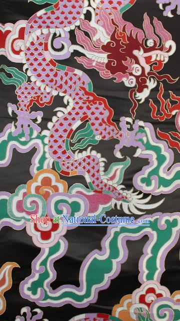 Asian Chinese Traditional Colorful Cloud Dragon Pattern Black Brocade Tibetan Robe Satin Fabric Silk Material