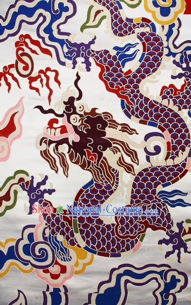 Asian Chinese Traditional Colorful Cloud Dragon Pattern White Brocade Tibetan Robe Satin Fabric Silk Material