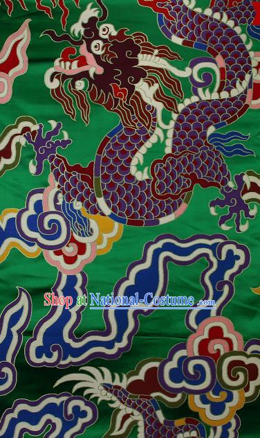 Asian Chinese Traditional Colorful Cloud Dragon Pattern Green Brocade Tibetan Robe Satin Fabric Silk Material