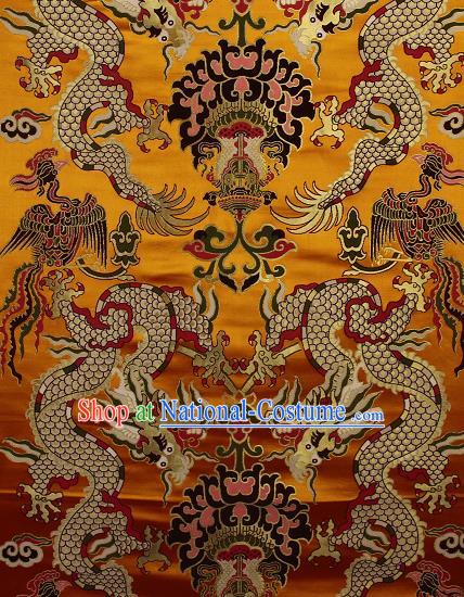 Asian Chinese Traditional Dragon Lotus Pattern Golden Brocade Tibetan Robe Satin Fabric Silk Material