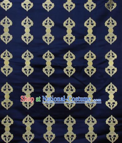 Asian Chinese Traditional Vajra Pattern Navy Brocade Tibetan Robe Satin Fabric Silk Material