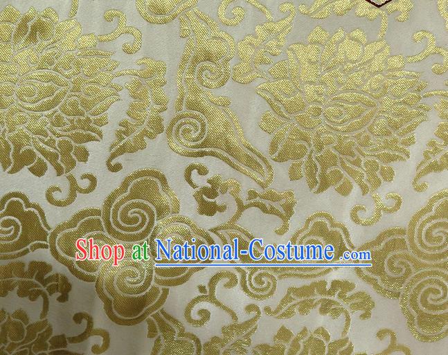 Asian Chinese Traditional Cloud Lotus Pattern White Brocade Tibetan Robe Satin Fabric Silk Material