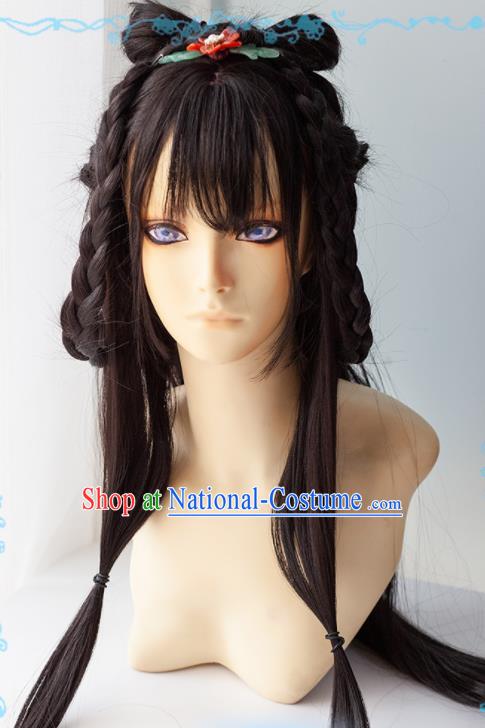 Chinese Traditional Cosplay Fairy Wigs Ancient Swordswoman Wig Sheath Hair Accessories for Women