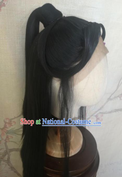 Chinese Traditional Cosplay Swordswoman Wan Ning Wigs Ancient Nobility Lady Wig Sheath Hair Accessories for Women