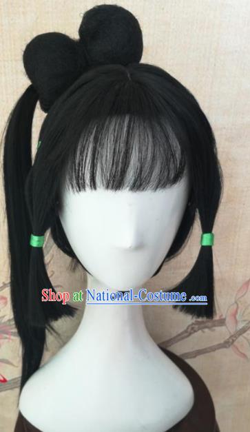 Chinese Traditional Cosplay The Legend Of White Snake Xiao Qing Wigs Ancient Swordswoman Wig Sheath Hair Accessories for Women