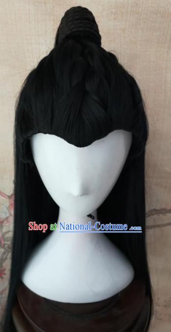 Traditional Chinese Cosplay Swordsman Black Wigs Ancient Prince Wig Sheath Hair Accessories for Men