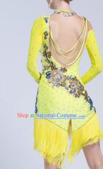 Top Latin Dance Competition Yellow Tassel Dress Modern Dance International Rumba Dance Costume for Women