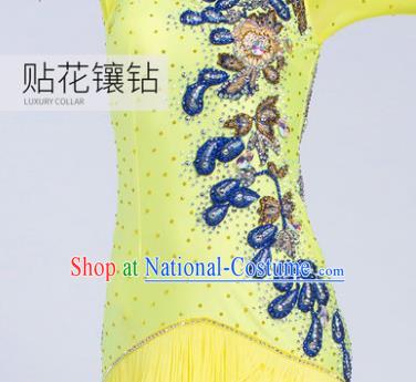 Top Latin Dance Competition Yellow Tassel Dress Modern Dance International Rumba Dance Costume for Women