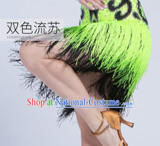 Top Latin Dance Competition Green Tassel Dress Modern Dance International Rumba Dance Costume for Women