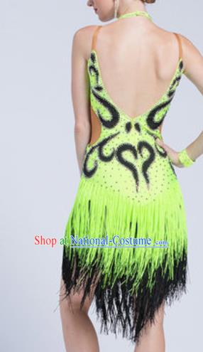 Top Latin Dance Competition Green Tassel Dress Modern Dance International Rumba Dance Costume for Women