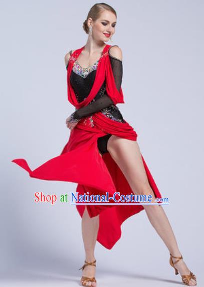 Top Latin Dance Competition Red Short Dress Modern Dance International Rumba Dance Costume for Women