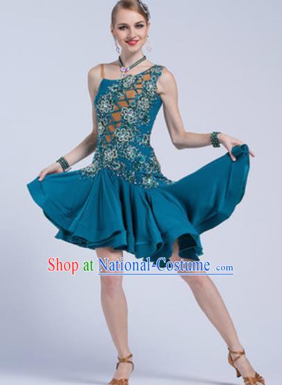 Top Latin Dance Competition Peacock Green Dress Modern Dance International Rumba Dance Costume for Women