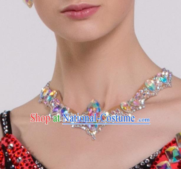 Handmade Latin Dance Competition Crystal Necklace International Rumba Dance Accessories for Women