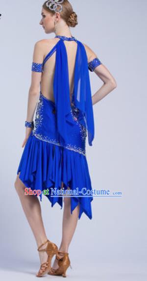 Professional Latin Dance Competition Royalblue Short Dress Modern Dance International Rumba Dance Costume for Women