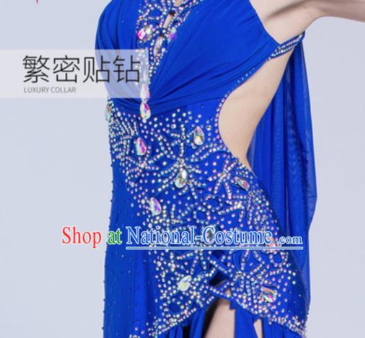 Professional Latin Dance Competition Royalblue Short Dress Modern Dance International Rumba Dance Costume for Women