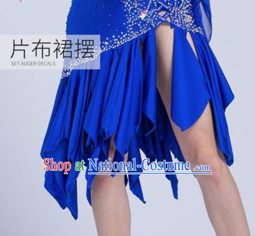 Professional Latin Dance Competition Royalblue Short Dress Modern Dance International Rumba Dance Costume for Women