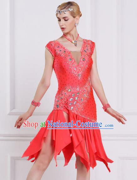 Professional Latin Dance Competition Watermelon Red Dress Modern Dance International Rumba Dance Costume for Women