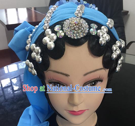 Chinese Beijing Opera Female Civilian Headgear Traditional Peking Opera Plebs Wig Sheath and Hair Accessories for Women