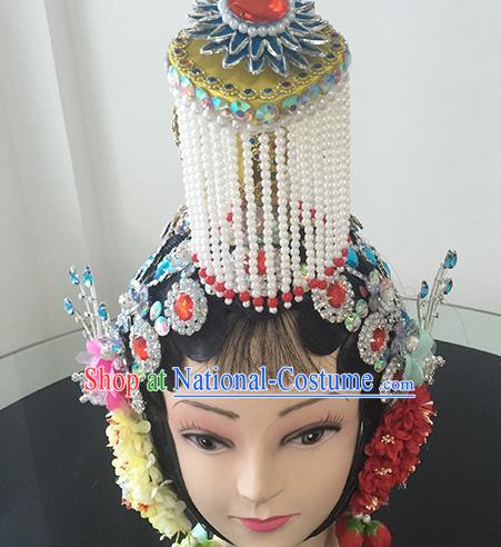 Chinese Beijing Opera Imperial Concubine Headgear Traditional Peking Opera Actress Wig Sheath and Hair Accessories for Women