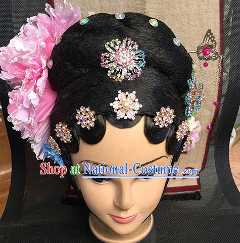 Chinese Beijing Opera Diva Imperial Concubine Headgear Traditional Peking Opera Wig Sheath and Hair Accessories for Women