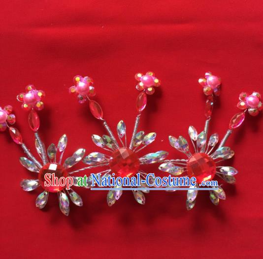 Chinese Beijing Opera Princess Crystal Flowers Hair Claw Hairpins Traditional Peking Opera Diva Hair Accessories for Women