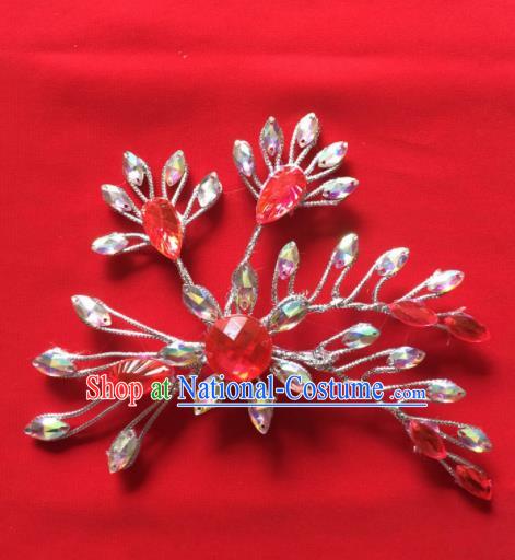 Chinese Beijing Opera Princess Red Crystal Flower Hair Claw Hairpins Traditional Peking Opera Diva Hair Accessories for Women