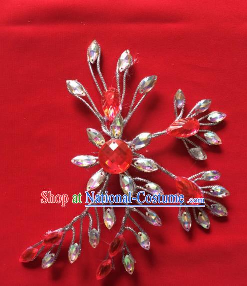 Chinese Beijing Opera Princess Red Crystal Flower Hair Claw Hairpins Traditional Peking Opera Diva Hair Accessories for Women