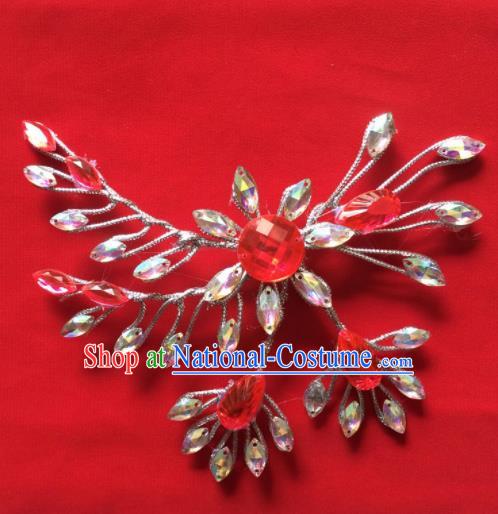 Chinese Beijing Opera Princess Red Crystal Flower Hair Claw Hairpins Traditional Peking Opera Diva Hair Accessories for Women