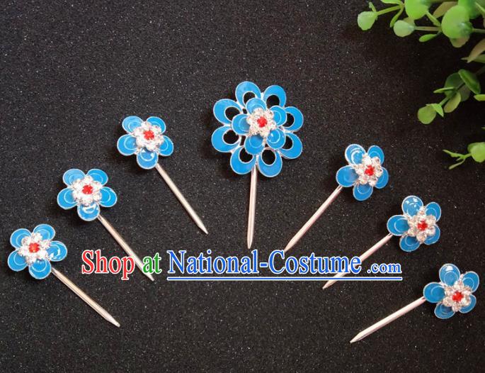 Chinese Ancient Princess Blue Plum Hairpins Traditional Peking Opera Actress Hair Accessories for Women