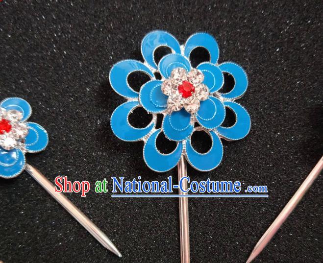 Chinese Ancient Princess Blue Plum Hairpins Traditional Peking Opera Actress Hair Accessories for Women