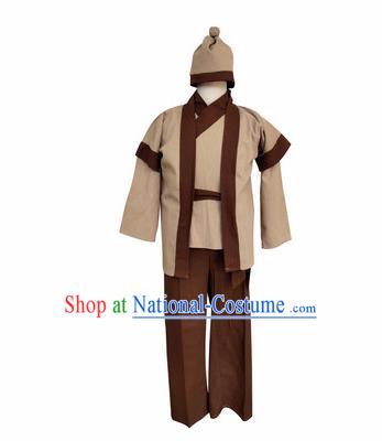 Chinese Ancient Civilian Khaki Clothing Traditional Ming Dynasty Farmer Costume for Men