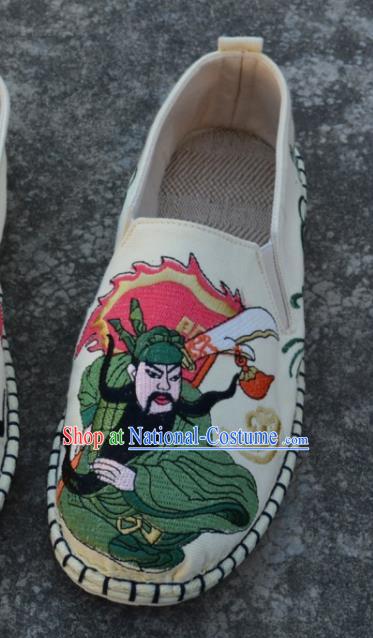 Traditional Chinese Embroidered Guan Yu White Shoes Handmade Flax Shoes National Multi Layered Cloth Shoes for Men