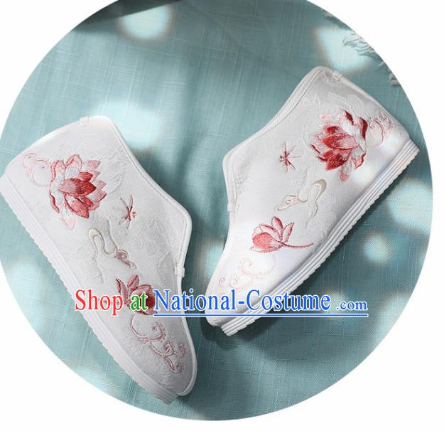 Traditional Chinese Embroidered Red Lotus Boots Handmade Cloth Shoes National Cloth Shoes for Women