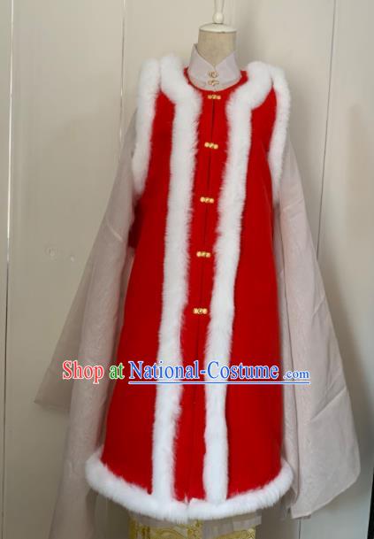 Chinese Ancient Traditional Ming Dynasty Court Queen Costume Winter Red Long Vest for Women