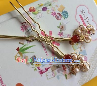 Chinese Ancient Princess Agate Pearls Hairpins Traditional Court Hair Accessories for Women